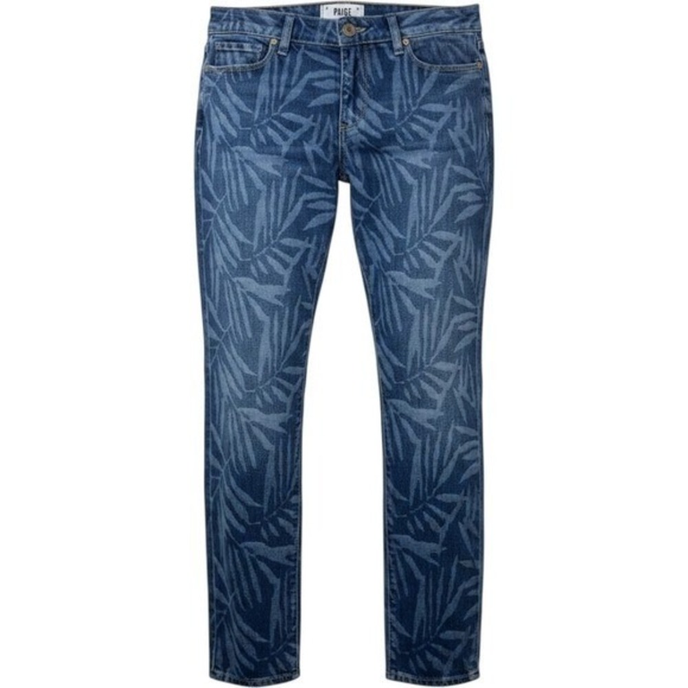 Paige Jeans Skyline Straight Palm Leaf Print Blue Denim Womens Size 27 Mid Rise